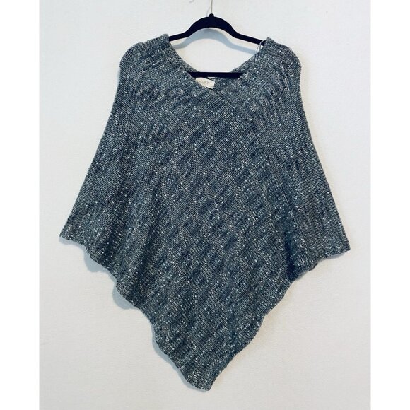 LOFT Poncho Sweater Womens One Size Gray Flecked Cape Chunky Cozy Boho - Picture 1 of 6